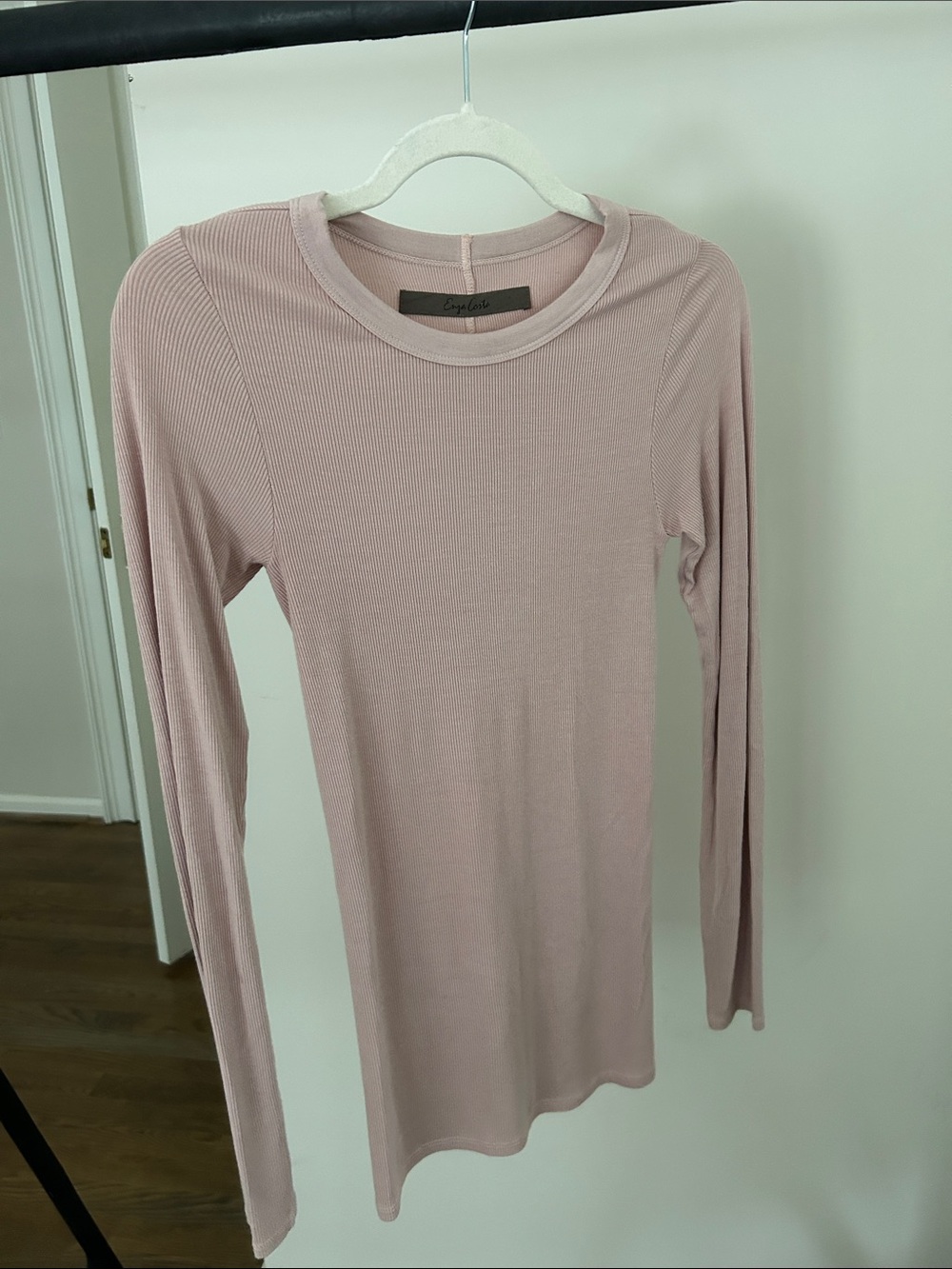 Enza Costa Long Sleeve Ribbed Crewneck Top - Dusty Pink